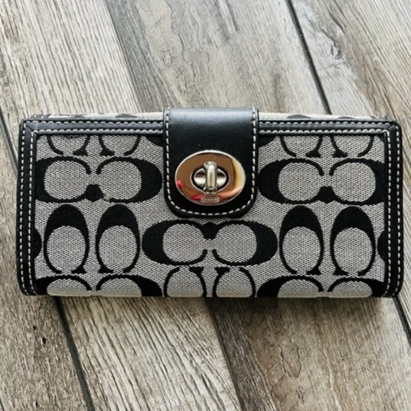 Coach Handbags - Coach Long Bifold Canvas Leather Turn Lock Clutch Wallet - NWOT